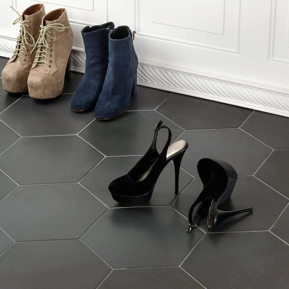 Turner Dark Gray Hexagon Porcelain Floor and Wall Tile