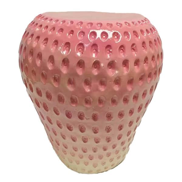 Strawberry Red Plastic Garden Stool 13.4 in. Oversized Indoor Outdoor Decorative Side Table Plant Stand