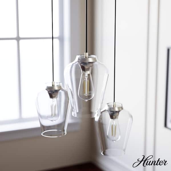 Hunter Vidria 3 Light Brushed Nickel Chandelier with Clear Glass Shades Kitchen Light