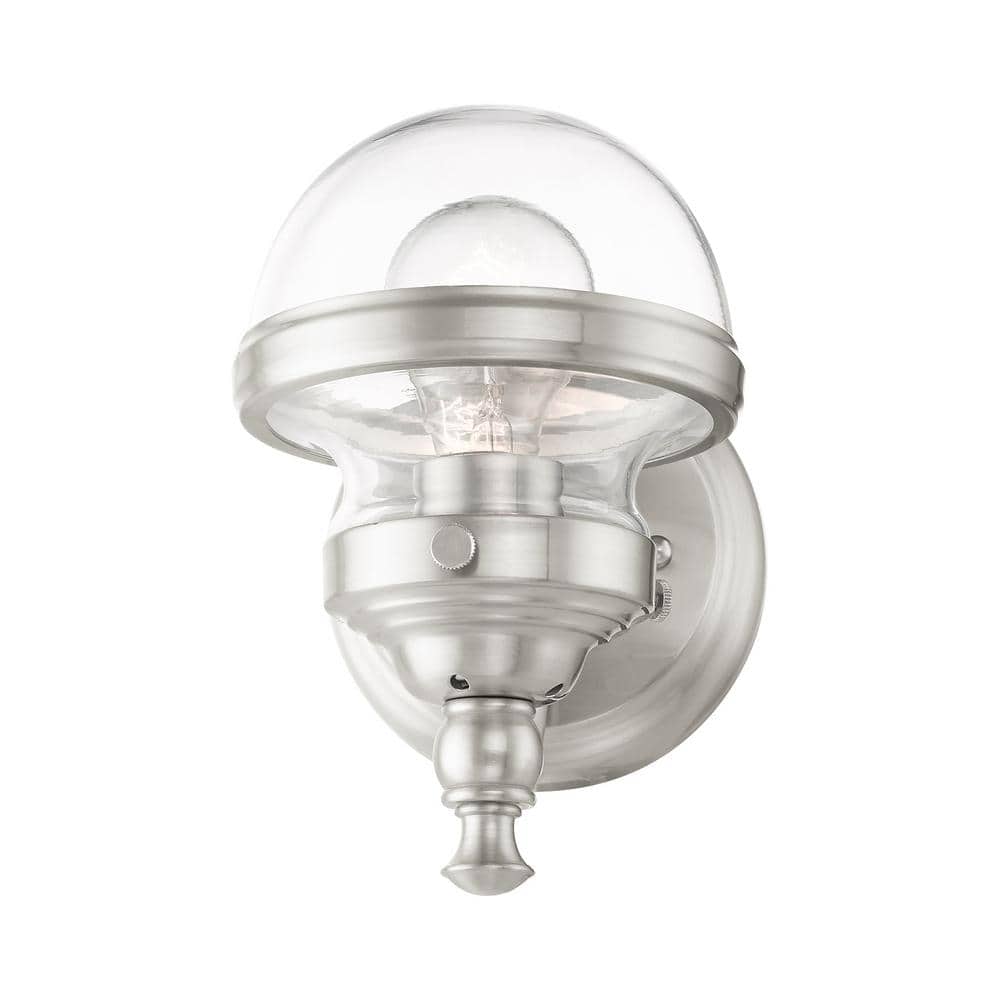 Oldwick Brushed Nickel Hand Blown Glass 1-Light Vanity Sconce