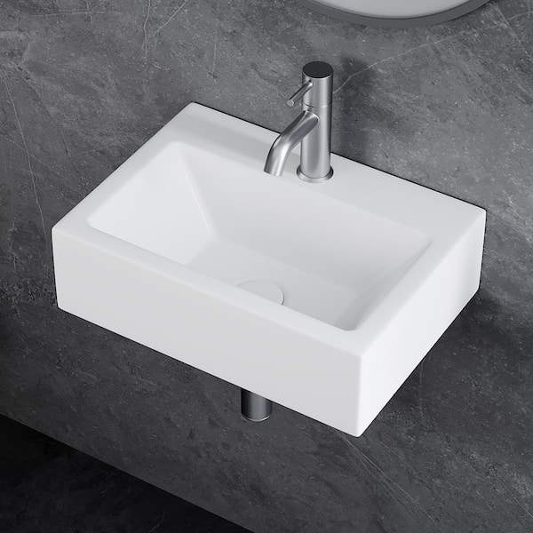 Eridanus Siena 17 in. W x 12 in. D x 5 in. H Wall Mounted/Vessel Bathroom Sink with Faucet Hole in White Vitreous China