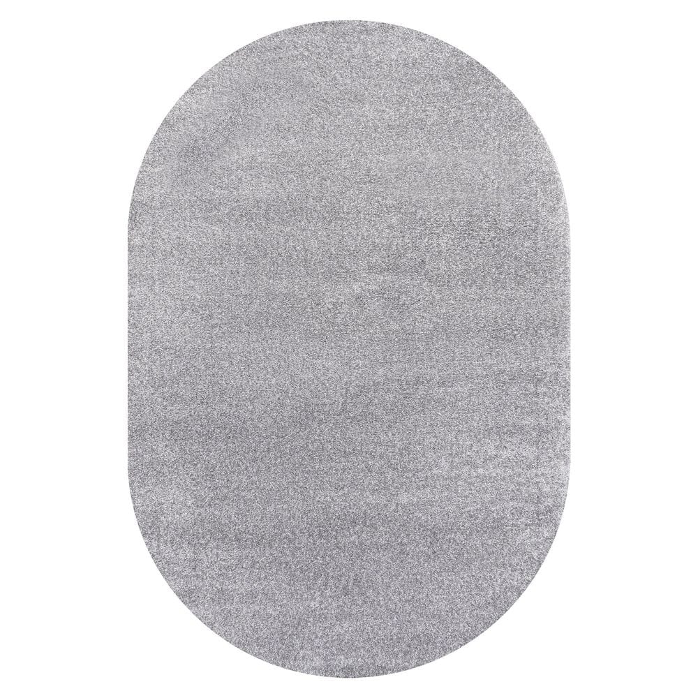 Modern Easy-Care Oval Synthetic Area Rug in Gray