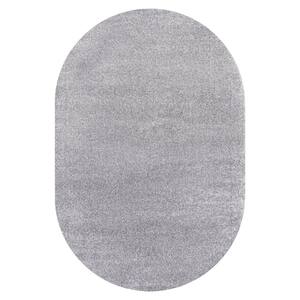 Haze Solid Low-Pile Gray 4 ft. x 6 ft. Oval Area Rug