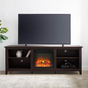 70 in. Wooden Transitional Freestanding Electric Fireplace TV Stand with 2-Shelves for 80 in. TVs, Espresso