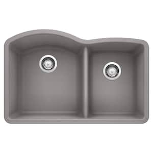 DIAMOND Undermount Granite Composite 32 in. 60/40 Double Bowl Kitchen Sink in Metallic Gray