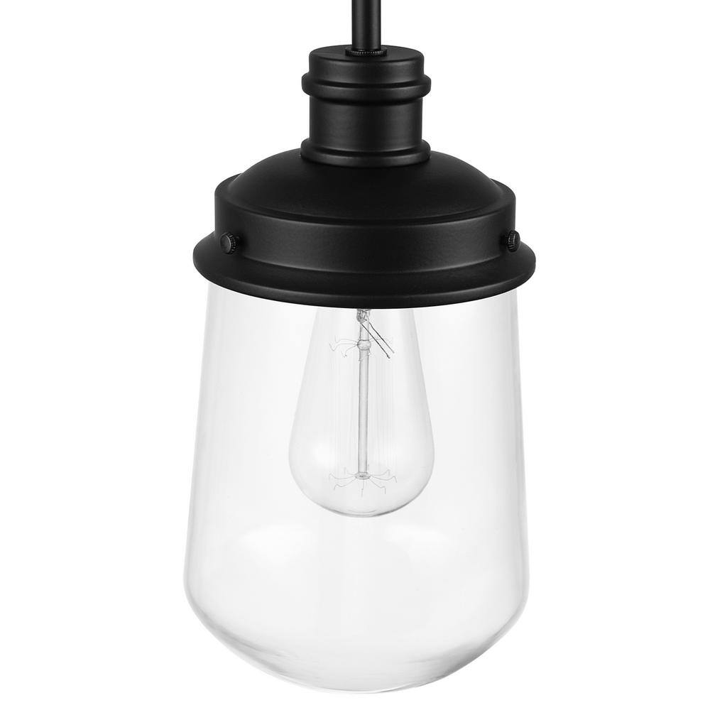 Matte Black Mini Vintage Pendant Light with Clear Glass Shade