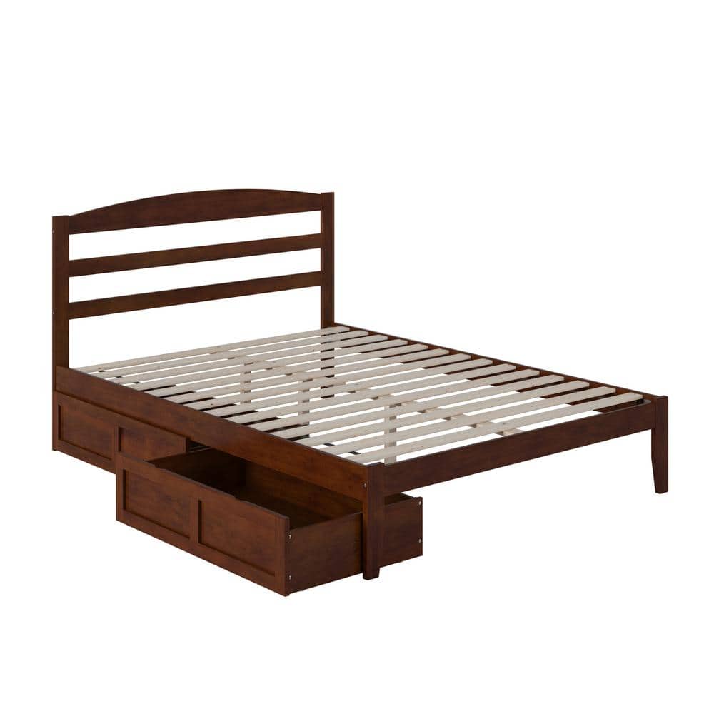 Warren Queen Walnut Wood Platform Bed with Storage Drawers