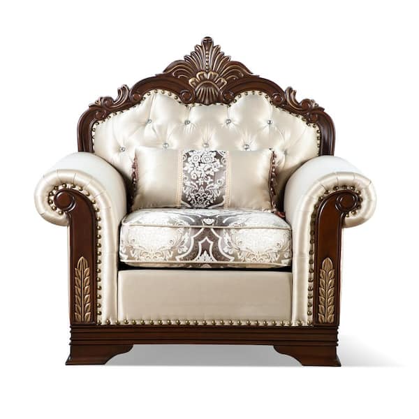 Furniture of America Escola Beige Fabric Arm Chair With Corner Blocking