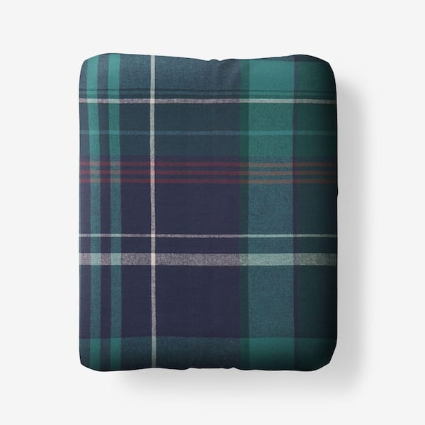 Company Cotton Derek Plaid Velvet Green Flannel Queen Fitted Sheet