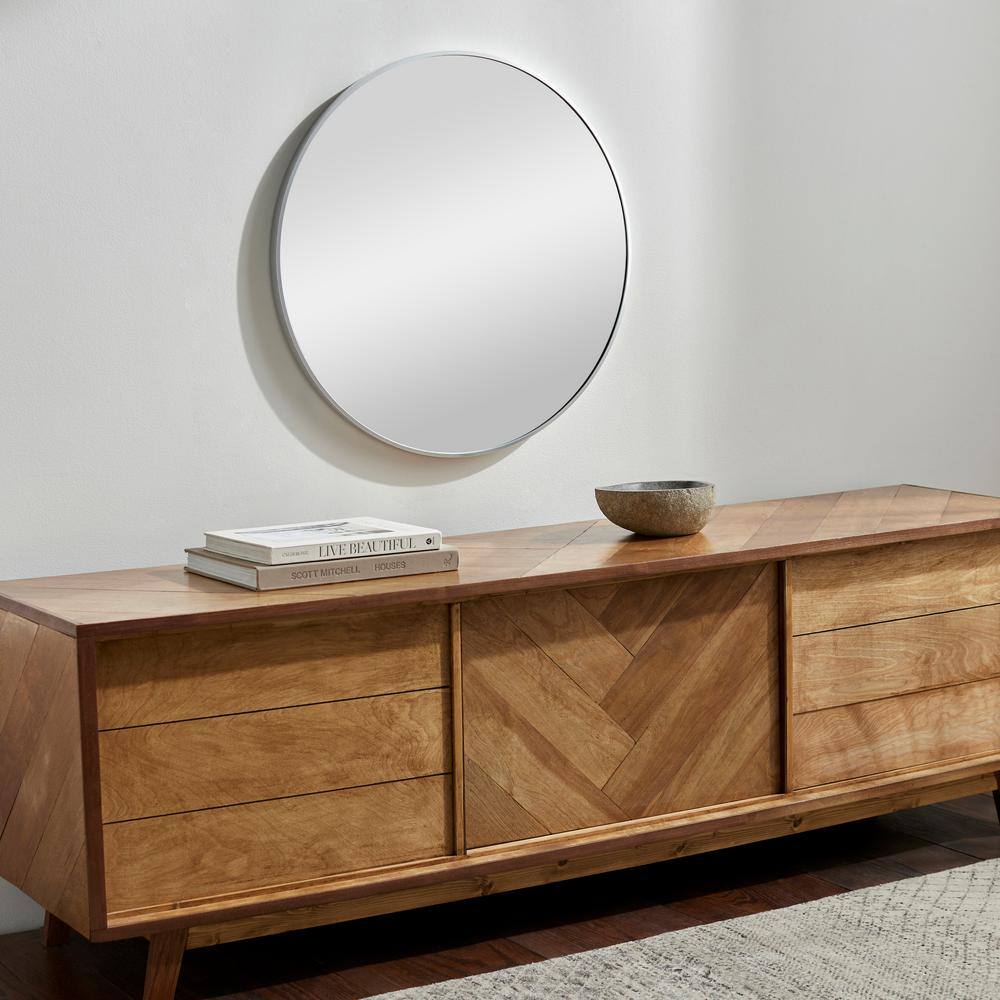 Aranya Sleek Silver Aluminum 22" Square Wall Mirror
