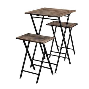 3-Piece Brown and Black Foldable Wooden Top and Metal Dining Set with X Frame Leg