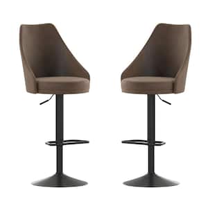 46 in. Brown Full Metal Bar Stool with Leather/Faux Leather Seat