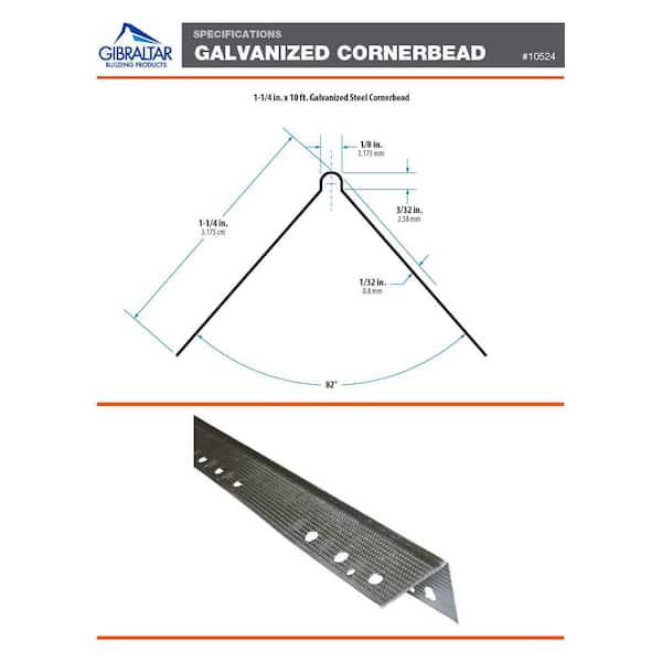 Gibraltar Building Products 1-1/4 in. x 10 ft. Galvanized Steel Drywall Corner Bead