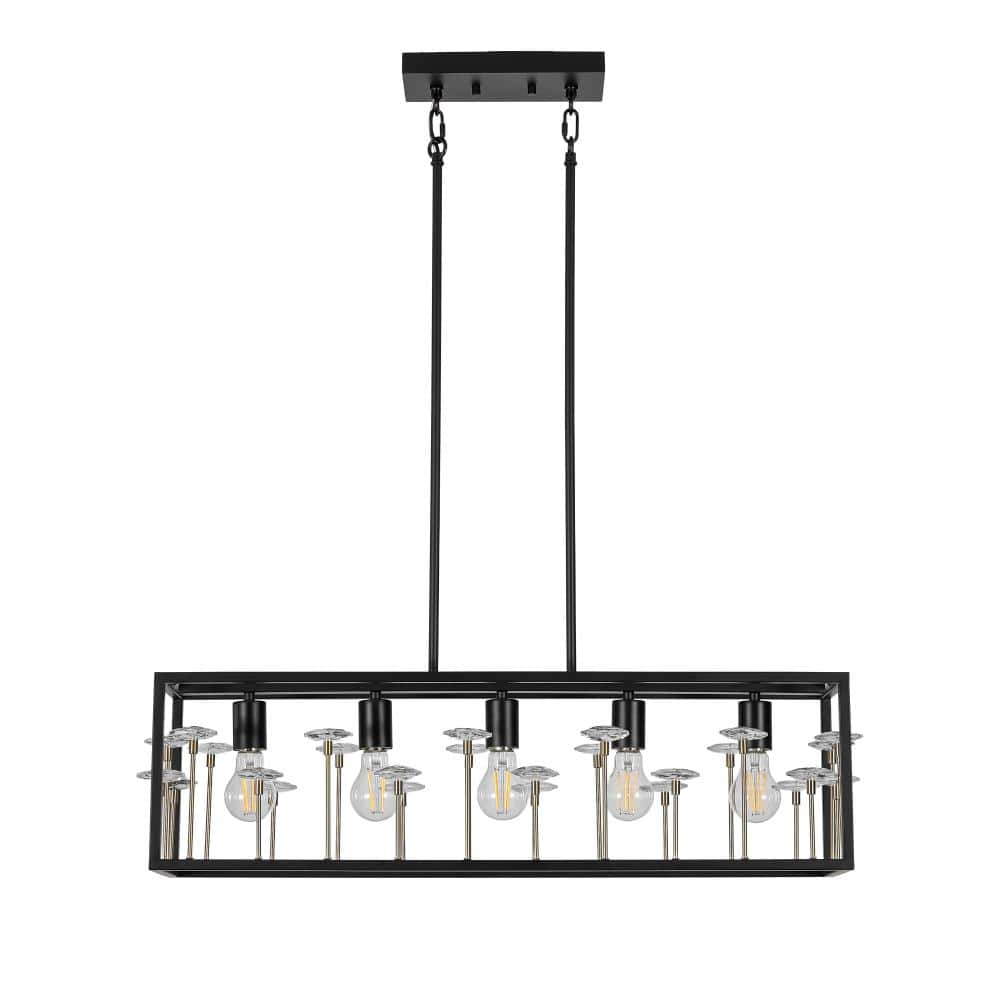32-inch 5-Light Black Rectangular Chandelier for Living Room and Hallway，Bulbs Not Included price history on PriceWatchPro