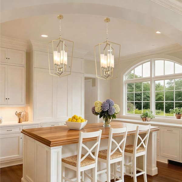 Zevni 4-Light Modern Light Gold Pendant Light with Frosted Glass