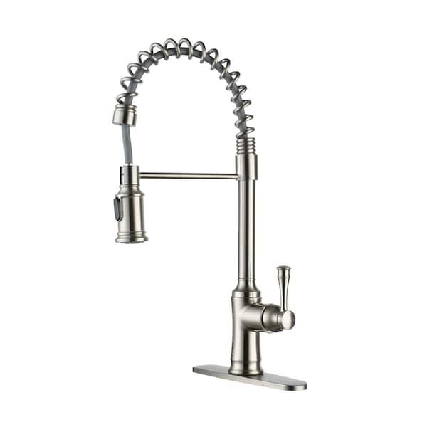 Boyel Living 2-Spray Patterns Single Handle Pull Down Sprayer Kitchen Faucet with Deckplate and Water Supply Hoses in Brushed Nickel