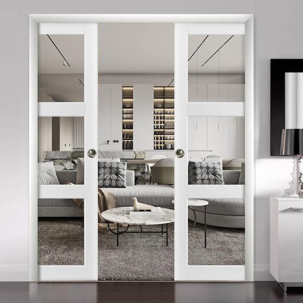 EightDoors 30-in x 80-in White Clear Glass Prefinished Pine Wood