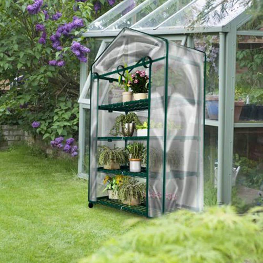 Compact 2x5ft Green Mini Greenhouse with PE Cover and Roll-Up Door