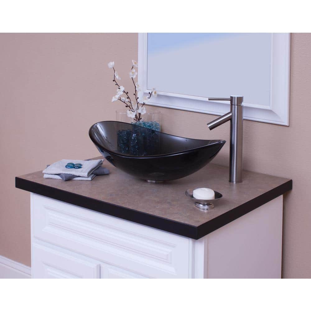 Topia 15'' Grey Glass Oval Bathroom Sink with Brushed Nickel Faucet