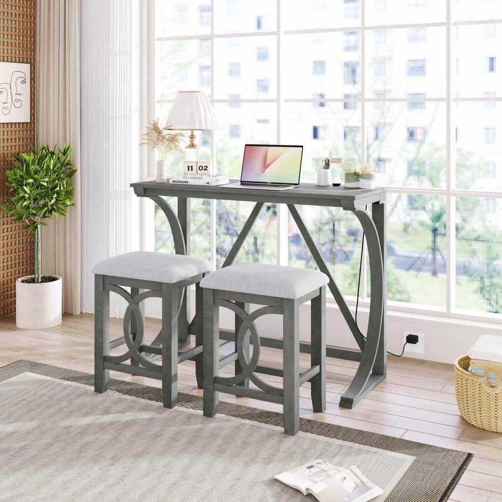 3-Piece Farmhouse Gray Wood Top Dining Room Set ((Seats-2)) price history on PriceWatchPro