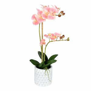 21 in. Pink Artificial Phalaenopsis Orchid Floral Arrangement in Pot