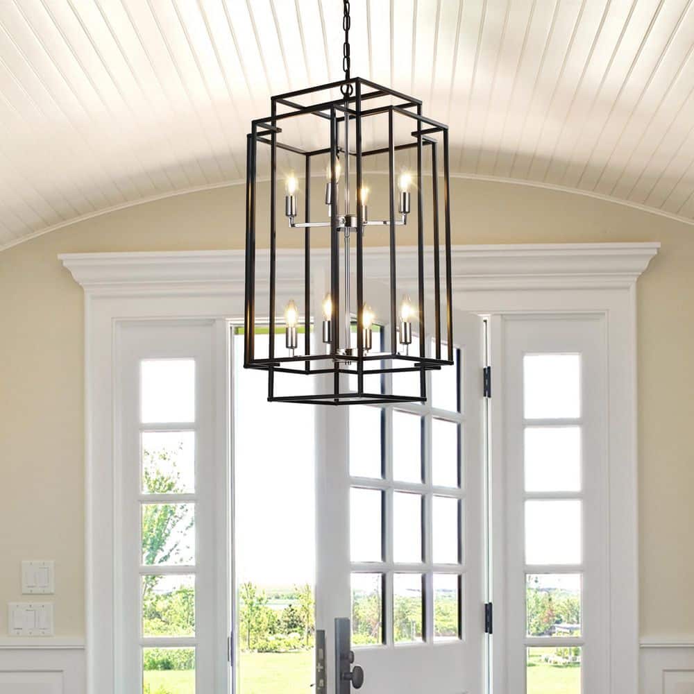 8-Light Black and Chrome Modern Geometric Pendant Chandelier for Kitchen Island Dining Room Foyer with No Bulbs Included price history on PriceWatchPro
