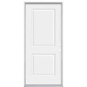 36 in. x 80 in. White Left Hand Inswing 2-Panel Square Primed Steel Prehung Front Door with No Brickmold