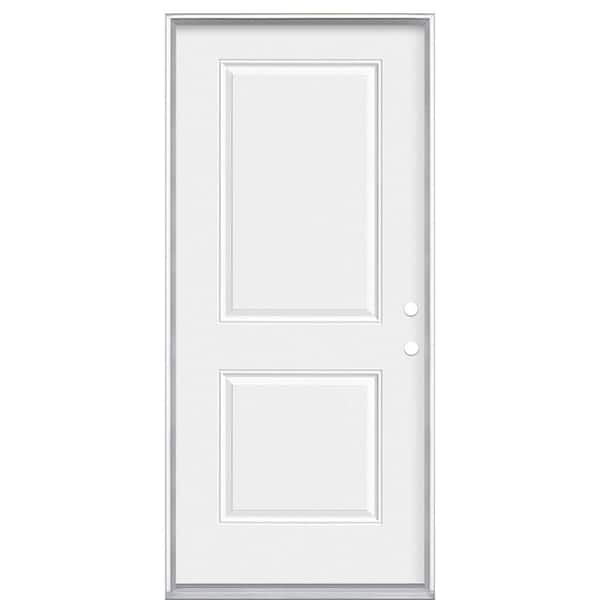 Masonite 36 in. x 80 in. White Right-Hand Inswing 2-Panel Square Primed Steel Prehung Front Door with No Brickmold