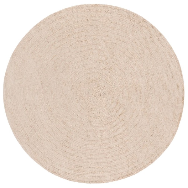 Easy Care Beige 6 ft. x 6 ft. Machine Washable High-Low Dendric Solid Round Area Rug