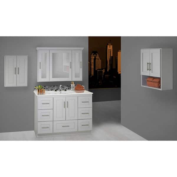 H Vanity Cabinet Only In Satin White, Shaker Vanity Cabinets