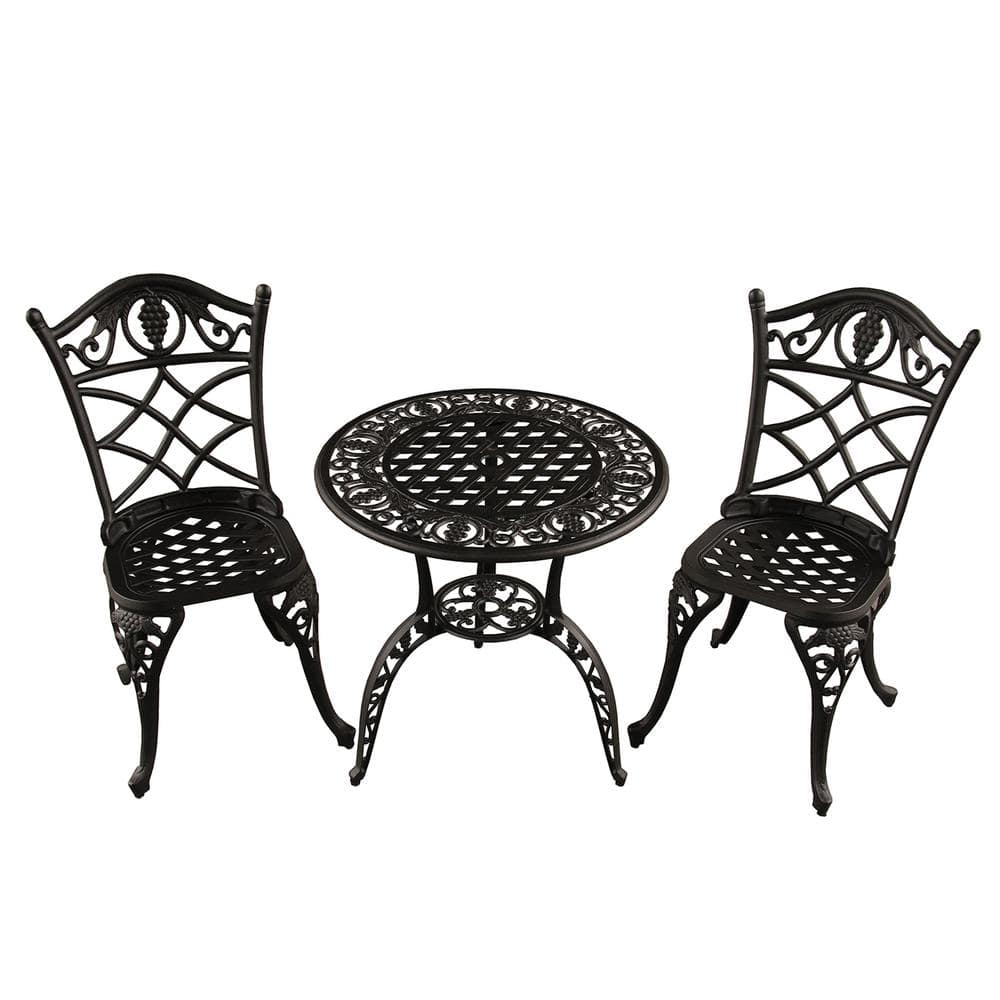 Grape Vineyard 3-Piece Aluminum Outdoor Patio Garden Bistro Set in Sand Bla