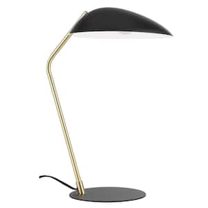 Lindmoor 8.45 in W x 20.43 in H 1-Light Black and Brushed Brass Table Lamp with Black and White Metal Dome Shade