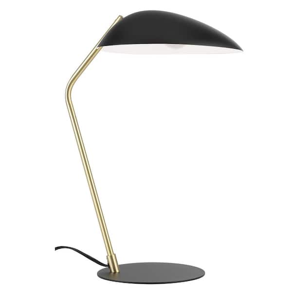 Eglo Lindmoor 8.45 in W x 20.43 in H 1-Light Black and Brushed Brass Table Lamp with Black and White Metal Dome Shade