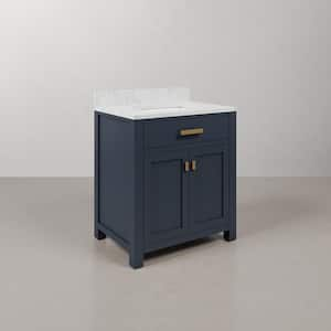 Madison 30 in. W x 21.5 in. D x 34 in. H Single Sink Bath Vanity in Monarch Blue with Carrara White Marble Top