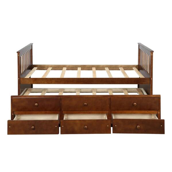 Twin Daybed With Storage Drawers,Solid Wood Japanese Style Low Platform