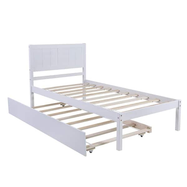 Unbranded 79.50 in. W White Wood Twin size Platform Bed with Trundle