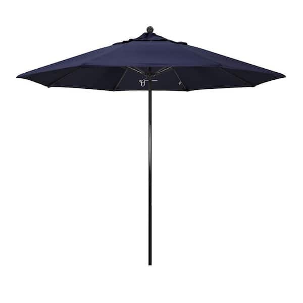 California Umbrella 9 ft. Black Fiberglass Commercial Market Patio Umbrella with Fiberglass Ribs and Push Lift in Navy Blue Sunbrella