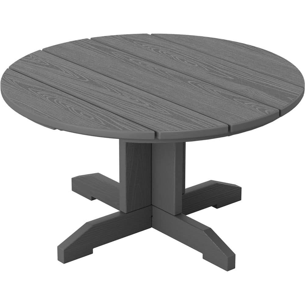 36 in. Gray Round Coffee Table, Outdoor Coffee Table for Patio, Adirondack 