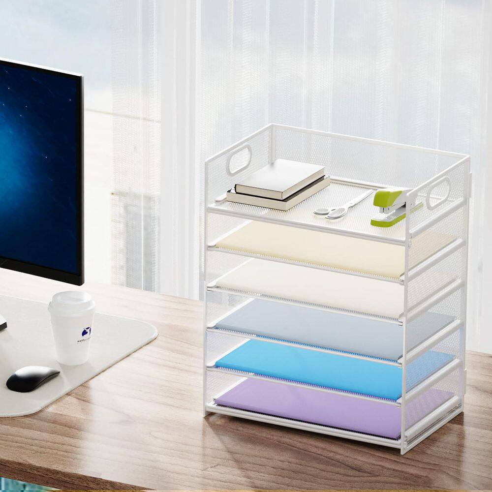 13.5 in. x 12.6 in. 6 Tier Paper Organizer Letter Tray Mesh Desk File ...