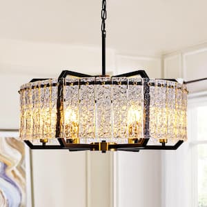 Modern 6-Lights Black Crystal Chandeliers Round Chandelier for Dining Room Kitchen Island with No Bulbs Included