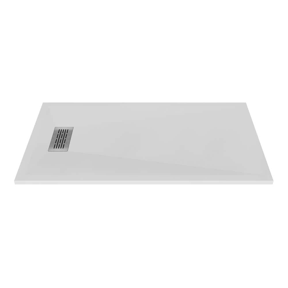 CASTICO 60 in. L x 32 in. W x 1.125 in. H Alcove Composite Shower Pan Base with R/L Drain in White Sand, White/ Sand. Missing drain and water flanges 