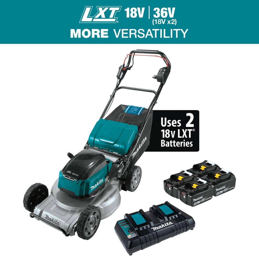 Makita 21 in. 18V X2 (36V) LXT Lithium-Ion Brushless Cordless Walk Behind Self-Propelled Lawn Mower Kit (5.0Ah)