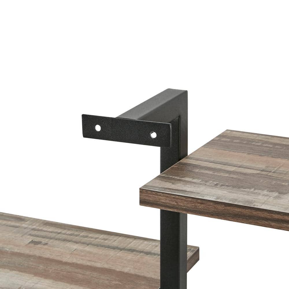 Black Iron and Wood 4-Tier Floating Wall Shelf