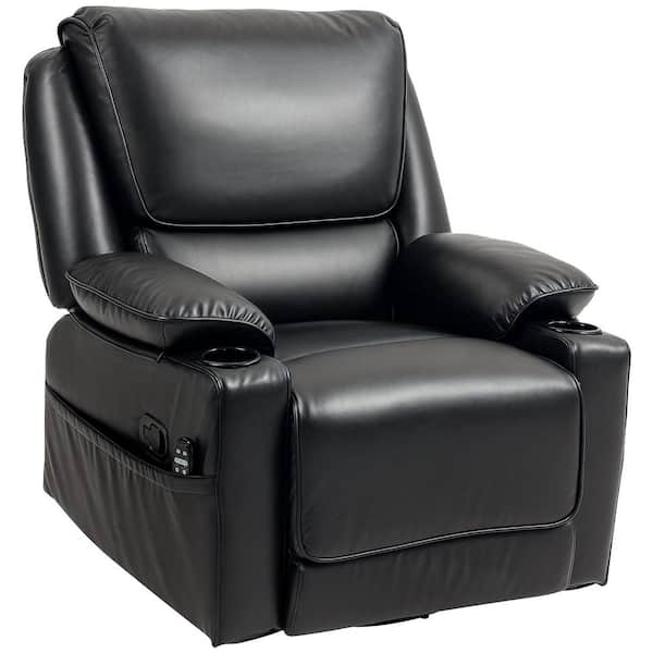 Homcom Vibration Massage Recliner Chair with Heat, Oversized Swivel Rocker, PU Manual Reclining Chair with Footrest, Remote, Pockets, Black
