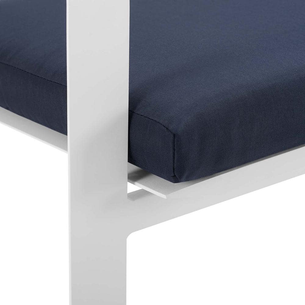 Baxley 24" White Navy Stackable Outdoor Patio Dining Chair with Cushions