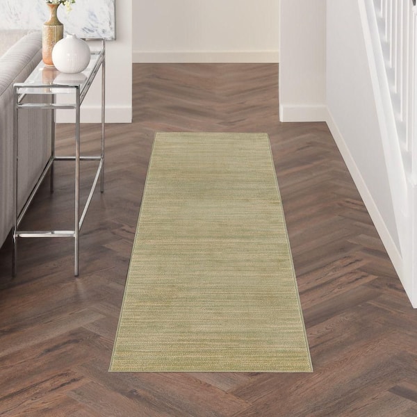 Essentials 2 ft. x 6 ft. Green Gold Abstract Contemporary Runner Indoor/Outdoor Area Rug