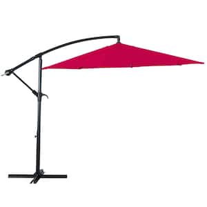 9ft. Patio Cantilever Umbrella Hanging Market Umbrellas with Crank & Cross Base in Red