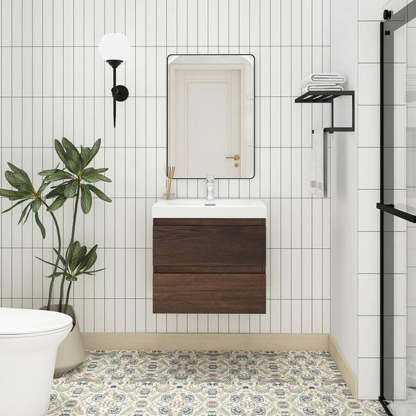 Eviva Joy 36 in. W x 18.25 in. D x 20.5 in. H Single Sink Floating Bath Vanity in Maple with White Porcelain Top