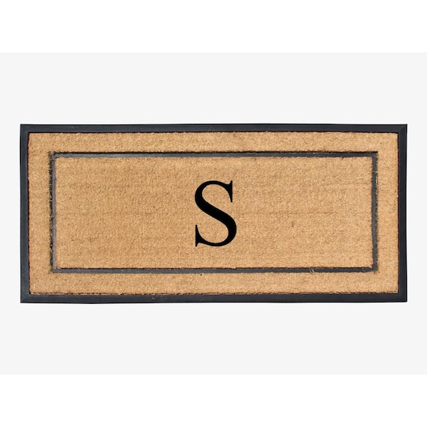 A1 Home Collections A1HC Heavy Duty Frame Molded Double Door Mat Black/Beige 24 in. x 48 in. Rubber and Coir Monogrammed S Door Mat