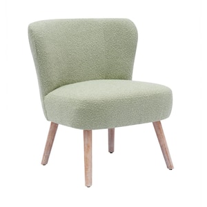 Stain Resistant Boucle Upholstered Armless Living Room Accent Side Chair, Wood Finish Tapered Legs in Desert Sage